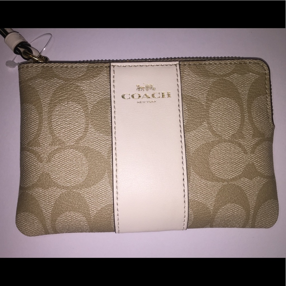 COACH Corner Zip Wristlet Signature Coated Canvas